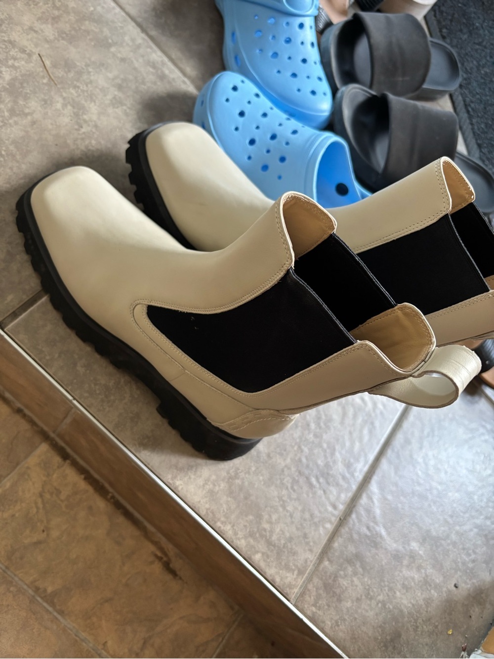 Clarks Cream and Black Chelsea Lug Ankle Boots